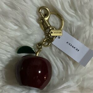 Coach Burgundy Apple Keychain with Gold Hardware